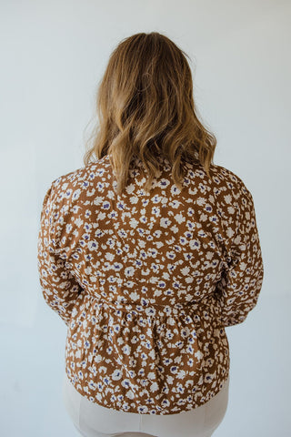 V - NECK LONG SLEEVE PEPLUM SHIRT IN ABSTRACT FLORAL - Love Marlow