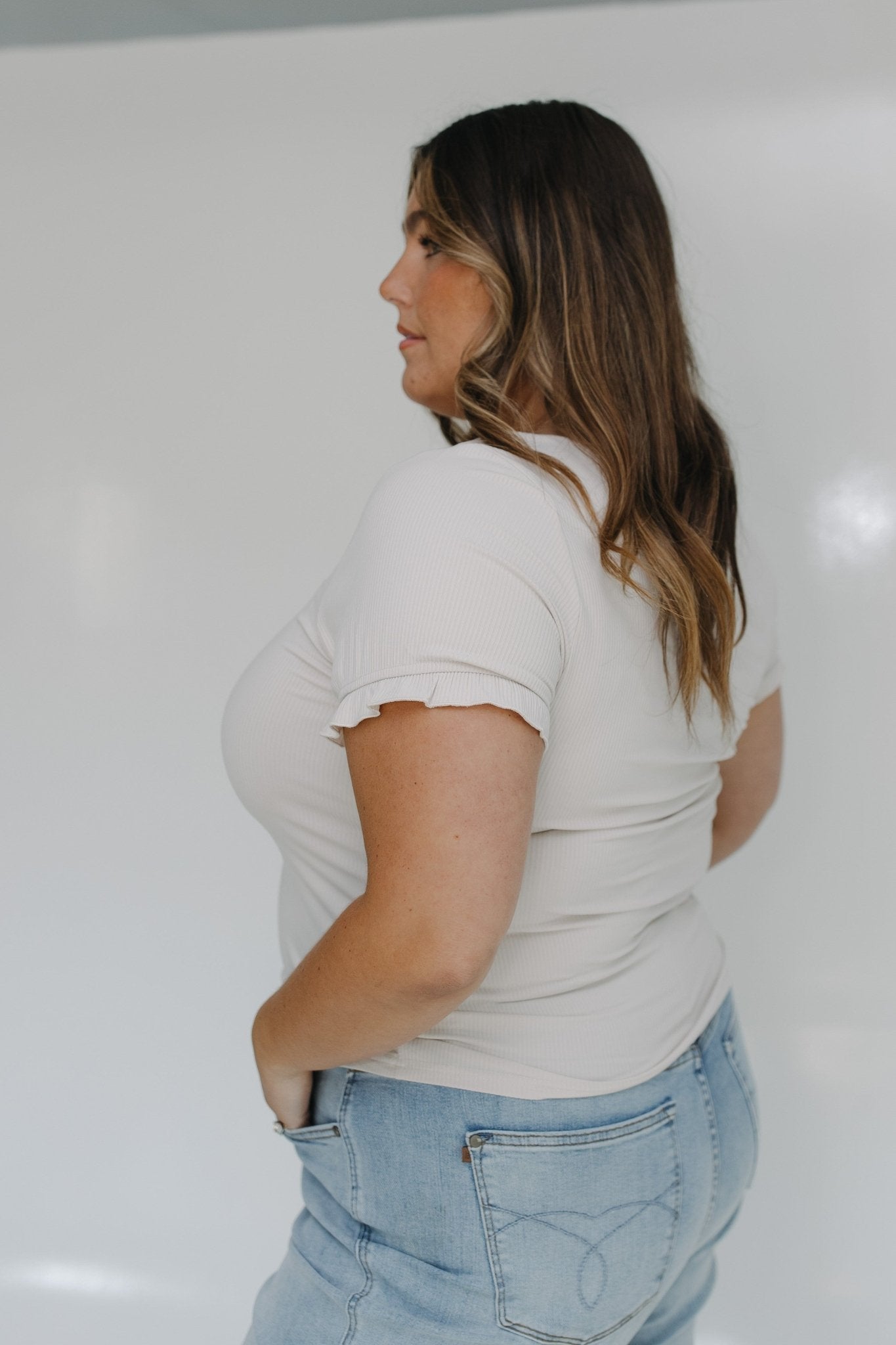 V - NECK RIBBED TEE IN SEA SALT - Love Marlow