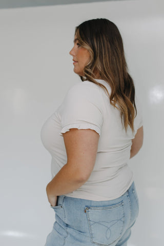 V - NECK RIBBED TEE IN SEA SALT - Love Marlow