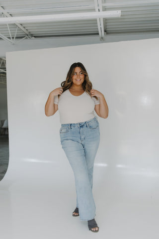 V - NECK RIBBED TEE IN SEA SALT - Love Marlow