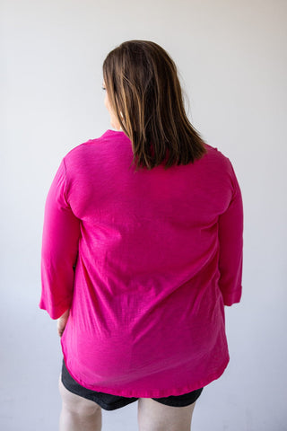 V - NECK TUNIC WITH ASYMMETRICAL HEM IN GLAM PINK - Love Marlow