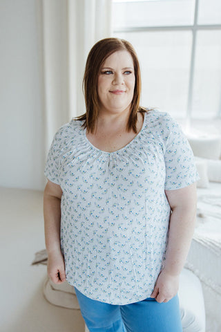V - NECK TUNIC WITH DAINTY FLORAL DETAIL IN WHITE - Love Marlow
