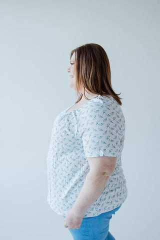 V - NECK TUNIC WITH DAINTY FLORAL DETAIL IN WHITE - Love Marlow