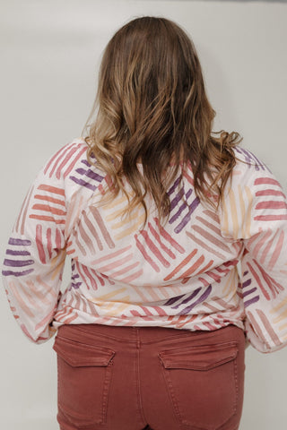 V - NECKLINE WOVEN BLOUSE IN GEOMETRIC PATTERN - Love Marlow