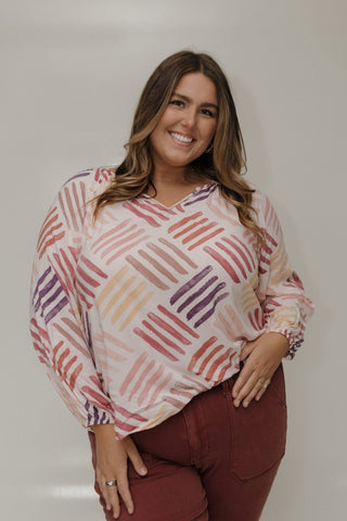 V - NECKLINE WOVEN BLOUSE IN GEOMETRIC PATTERN - Love Marlow