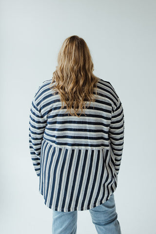 VARYING STRIPE BUTTON - UP BLOUSE IN NAVY - Love Marlow