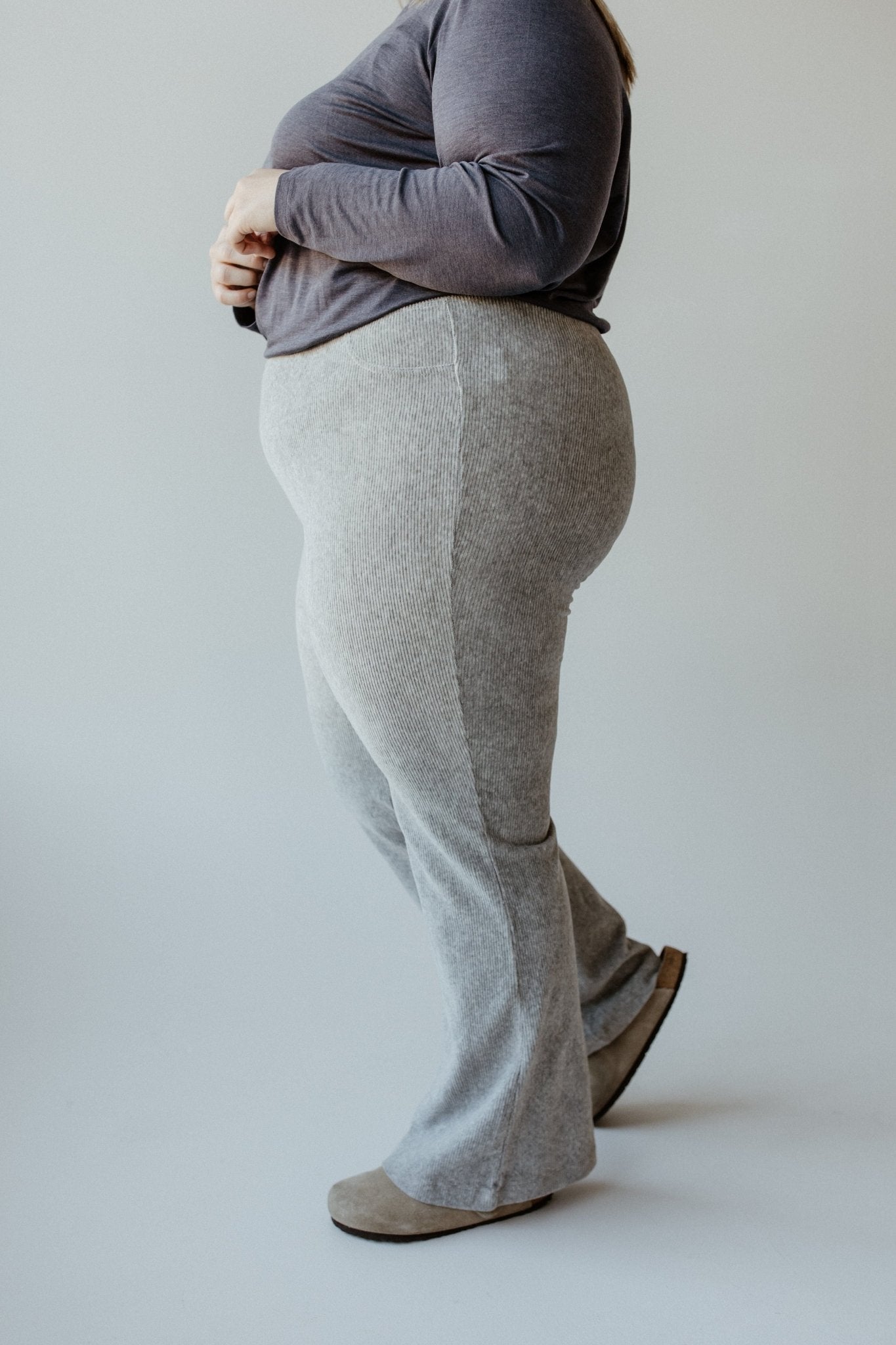 VERTICAL TEXTURE FLARE TREGGING IN GREY - Love Marlow