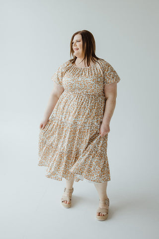 VINTAGE FLORAL PRINT MIDI LENGTH DRESS IN PAPAYA - Love Marlow