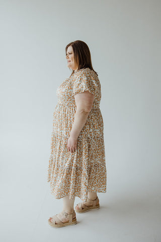 VINTAGE FLORAL PRINT MIDI LENGTH DRESS IN PAPAYA - Love Marlow