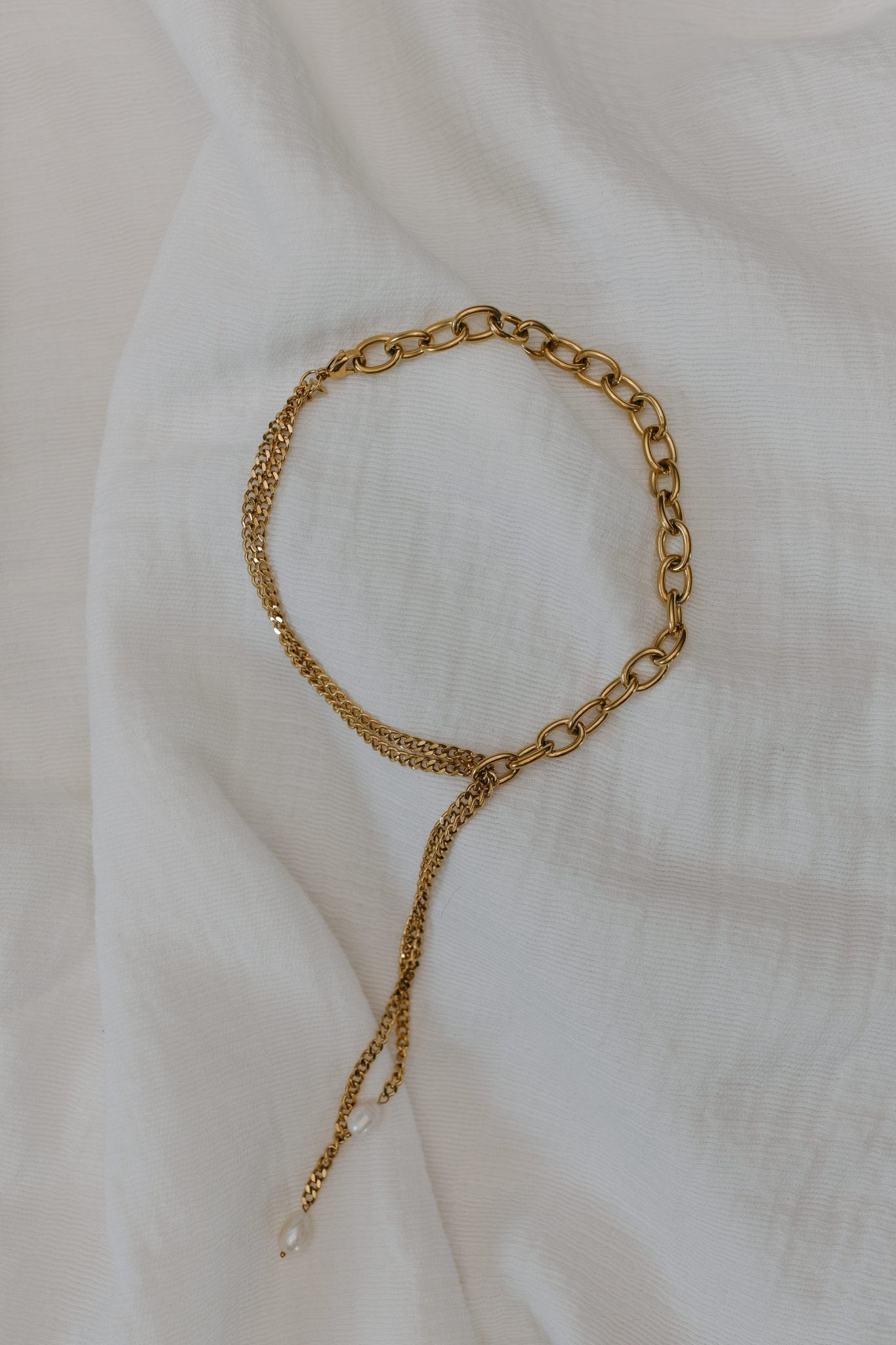 VIVIENNE CHAIN & PEARL WATERPROOF DROP Y - NECKLACE - Love Marlow