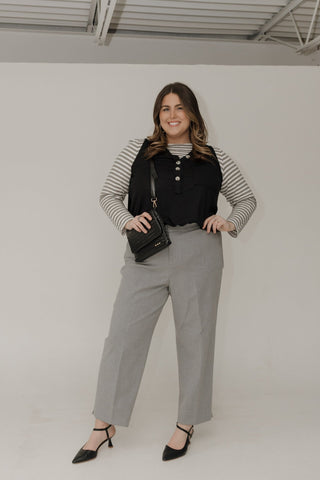 Waffle Texture Wide Strap Tank with Buttons in Black - Love Marlow