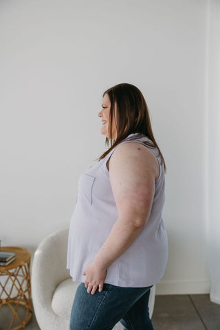 WAFFLE TEXTURE WIDE STRAP TANK WITH BUTTONS IN MISTY AMETHYST - Love Marlow