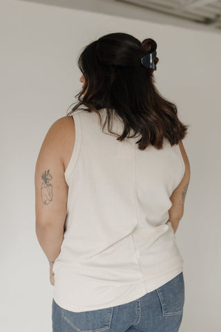 Waffle Texture Wide Strap Tank with Buttons in Sand - Love Marlow