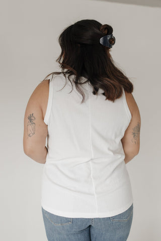 Waffle Texture Wide Strap Tank with Buttons in Sunkissed Ecru - Love Marlow