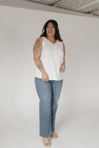 Waffle Texture Wide Strap Tank with Buttons in Sunkissed Ecru - Love Marlow