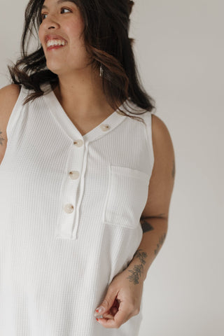 Waffle Texture Wide Strap Tank with Buttons in Sunkissed Ecru - Love Marlow