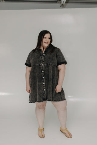 WASHED BLACK DENIM DRESS - Love Marlow