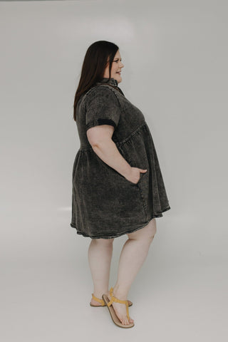 WASHED BLACK DENIM DRESS - Love Marlow