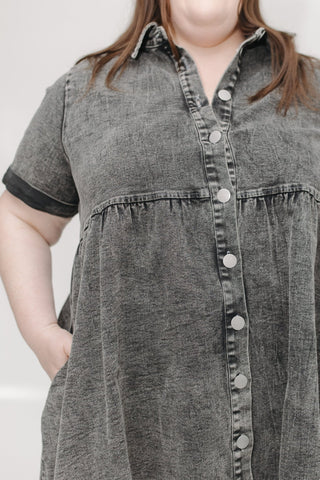 WASHED BLACK DENIM DRESS - Love Marlow