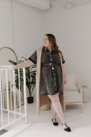 WASHED BLACK DENIM DRESS - Love Marlow