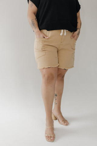 Washed Twill Drawstring Shorts – Camel - Love Marlow