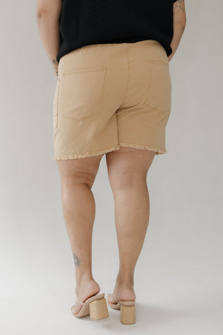 Washed Twill Drawstring Shorts – Camel - Love Marlow