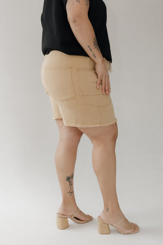 Washed Twill Drawstring Shorts – Camel - Love Marlow