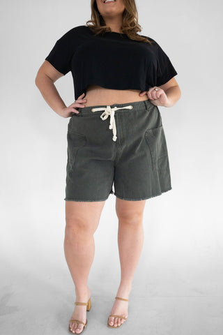 Washed Twill Drawstring Shorts – Washed Black - Love Marlow