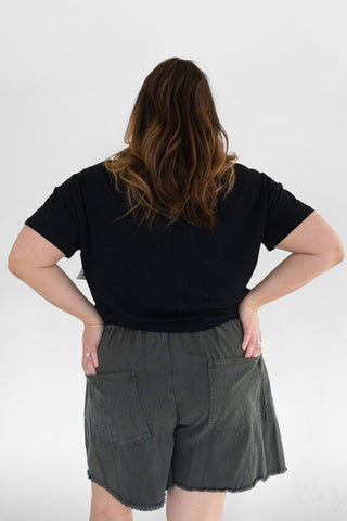Washed Twill Drawstring Shorts – Washed Black - Love Marlow