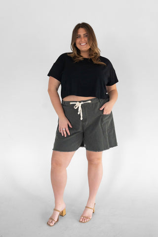 Washed Twill Drawstring Shorts – Washed Black - Love Marlow