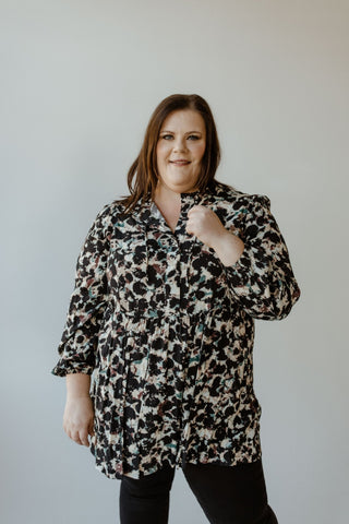 WATERCOLOR PATTERN TUXEDO FRONT BLOUSE - Love Marlow