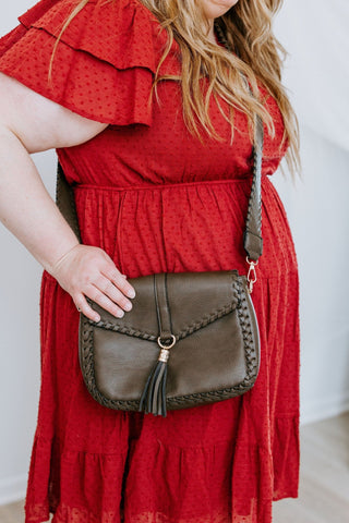 WHIPSTITCH FLAP - OVER CROSSBODY WITH TASSEL IN DARK OLIVE - Love Marlow