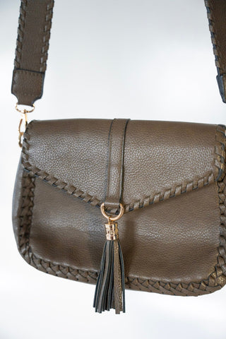WHIPSTITCH FLAP - OVER CROSSBODY WITH TASSEL IN DARK OLIVE - Love Marlow