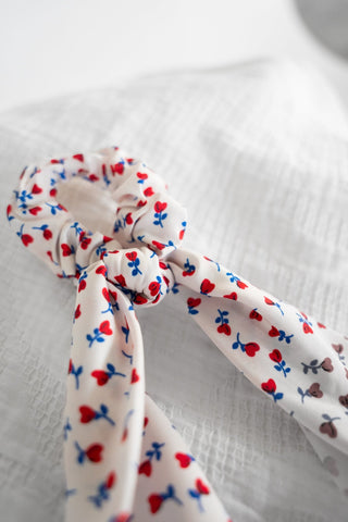 White Floral Romantic Long Ribbon Bow Scrunchie - Love Marlow