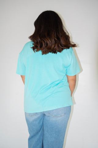 Wide Ribbed Boyfriend Tee – Aqua - Love Marlow