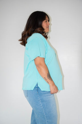 Wide Ribbed Boyfriend Tee – Aqua - Love Marlow