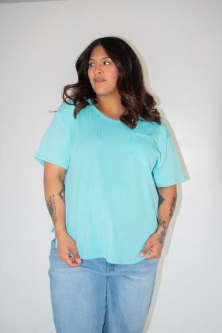 Wide Ribbed Boyfriend Tee – Aqua - Love Marlow