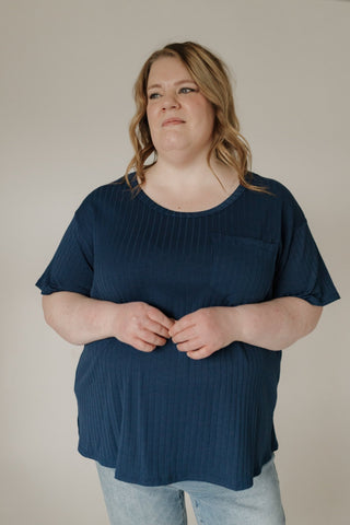 Wide Ribbed Boyfriend Tee – Navy - Love Marlow