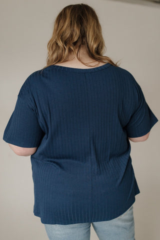 Wide Ribbed Boyfriend Tee – Navy - Love Marlow