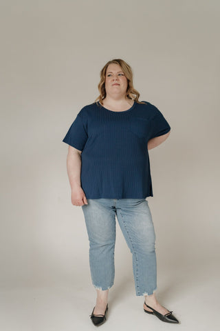 Wide Ribbed Boyfriend Tee – Navy - Love Marlow