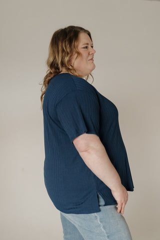 Wide Ribbed Boyfriend Tee – Navy - Love Marlow