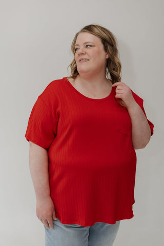 Wide Ribbed Boyfriend Tee – Red - Love Marlow