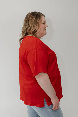 Wide Ribbed Boyfriend Tee – Red - Love Marlow