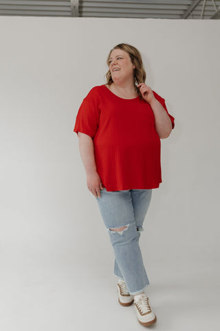 Wide Ribbed Boyfriend Tee – Red - Love Marlow