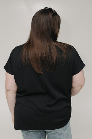 WIDE RIBBED V - NECK BOYFRIEND TEE IN BLACK - Love Marlow