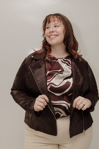 Wine & Cream Balloon Sleeve Blouse - Love Marlow