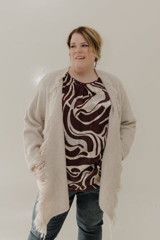 Wine & Cream Balloon Sleeve Blouse - Love Marlow