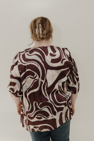 Wine & Cream Balloon Sleeve Blouse - Love Marlow