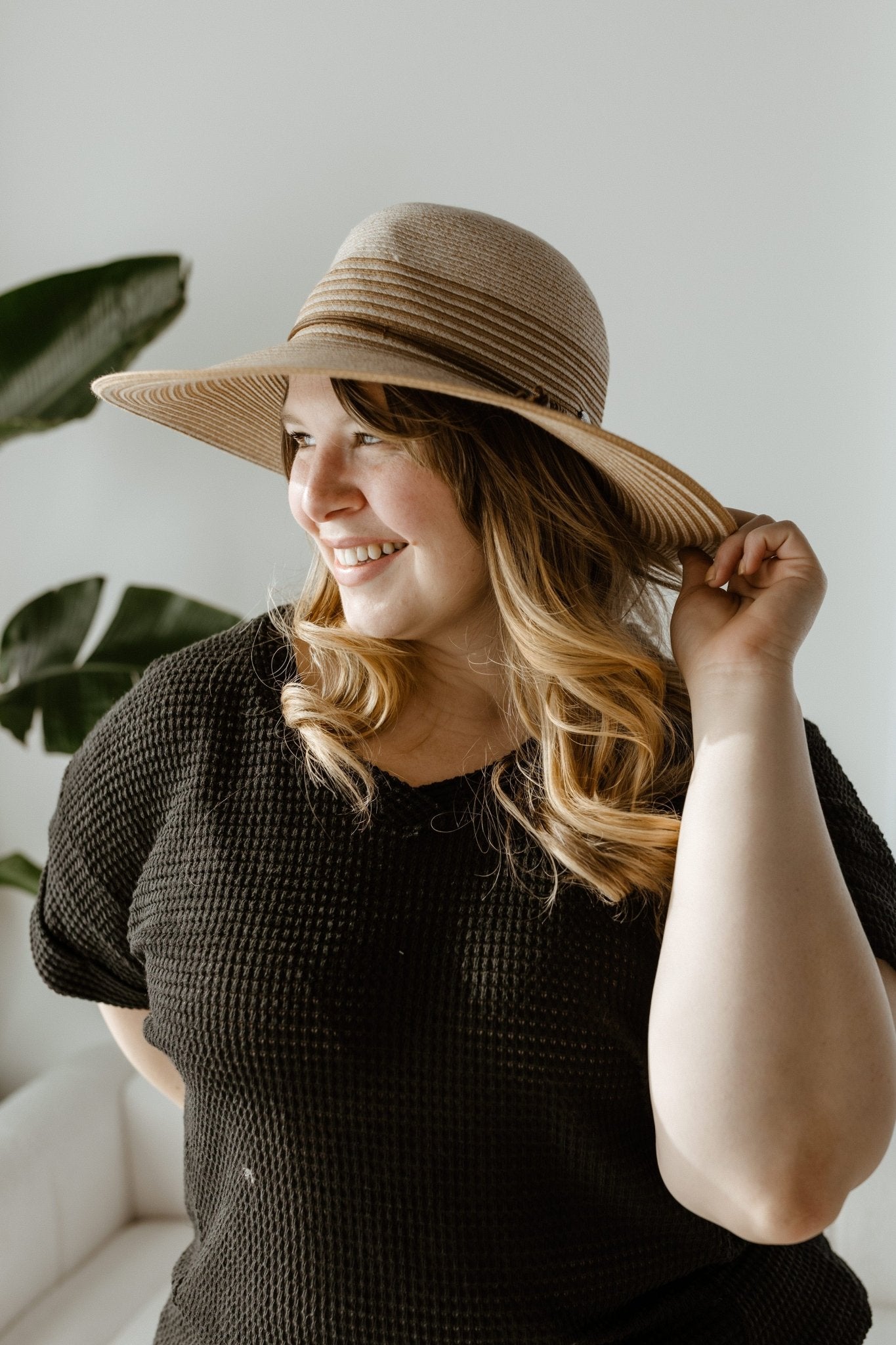 WOVEN AND STRIPE GARDEN HAT IN NATURAL AND WHEAT - Love Marlow