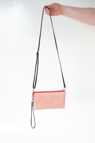 WOVEN DIAMOND PATTERN CLUTCH WITH FAUX LEATHER IN RED - Love Marlow